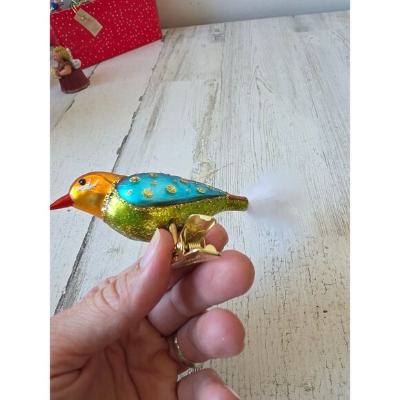 Kathe wohlfahrt glass sparkle bird clip ornament gold blue Xmas feather tree - Picture 7 of 8